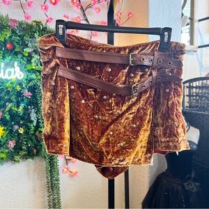 Free People Velvet Mini Skirt Shorts with Floral Embroidery